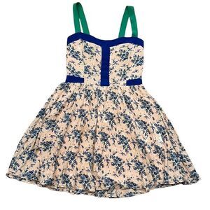 CocoLove flowy fun dress size small rose pink, blue and green w floral scrolls